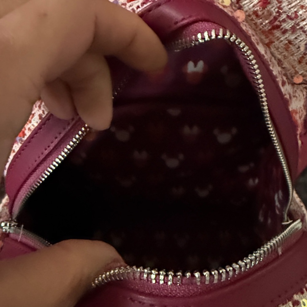 Disney Pink and Red Tweed sparkle loungefly backpack - Picture 4 of 8
